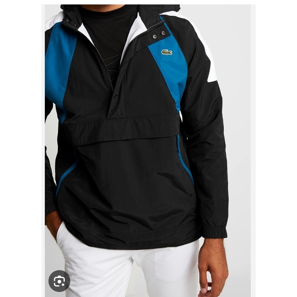 Lacoste Sport S/M 1/4 Zip Pullover Windbreaker Embroidered Logo Hood Spell Out